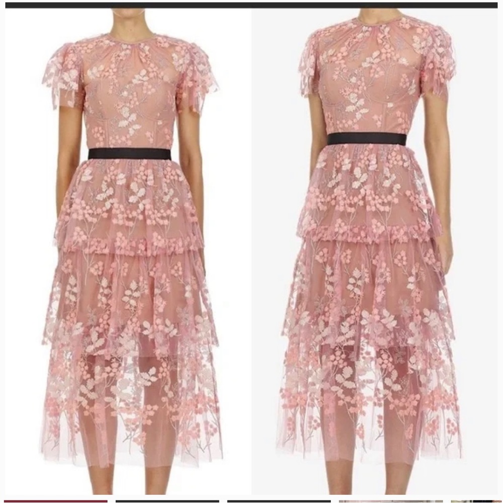 TAILORED SELF PORTRAIT floral - embroidered tiered maxi dress. WORN ONCE